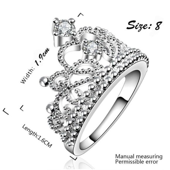 New Princess  Silver Band Zircon Crown Size 8 - Picture 2 of 3